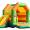 Chateau gonflable pour enfant, couleur orange - vert - jaune, avec toboggan