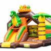 Chateau gonflable, couvert, impression de dinosaure, avec toboggan couleur orange - vert - brun - jaune