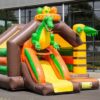 Chateau gonflable, couvert, impression de dinosaure, avec toboggan