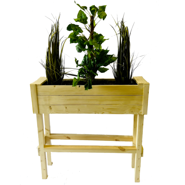 Jardinière en bois avec plantes artificielles