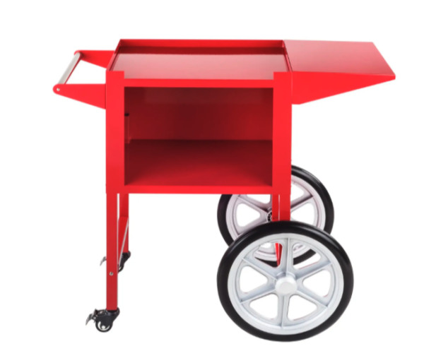 Chariot rouge pour machine à pop corn en location chez Private Garden Marche-en-Famenne